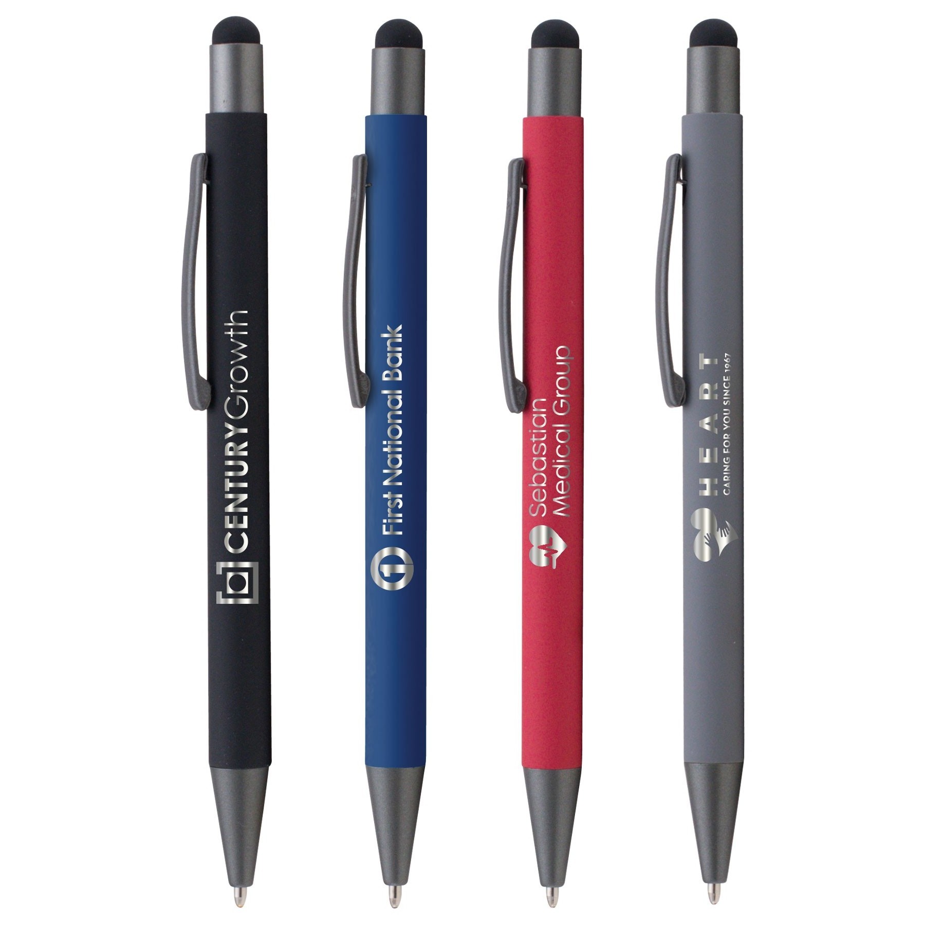 soft rubber metal ballpoint pens with touch screen stylus for smartphone-custom laser logo stylus metal pen