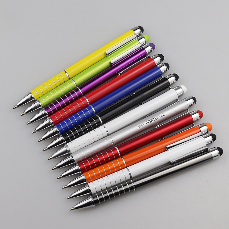 customized aluminium metal ballpoint pen with black touch screen stylus-personalized stylus metal pen custom logo laser engraved