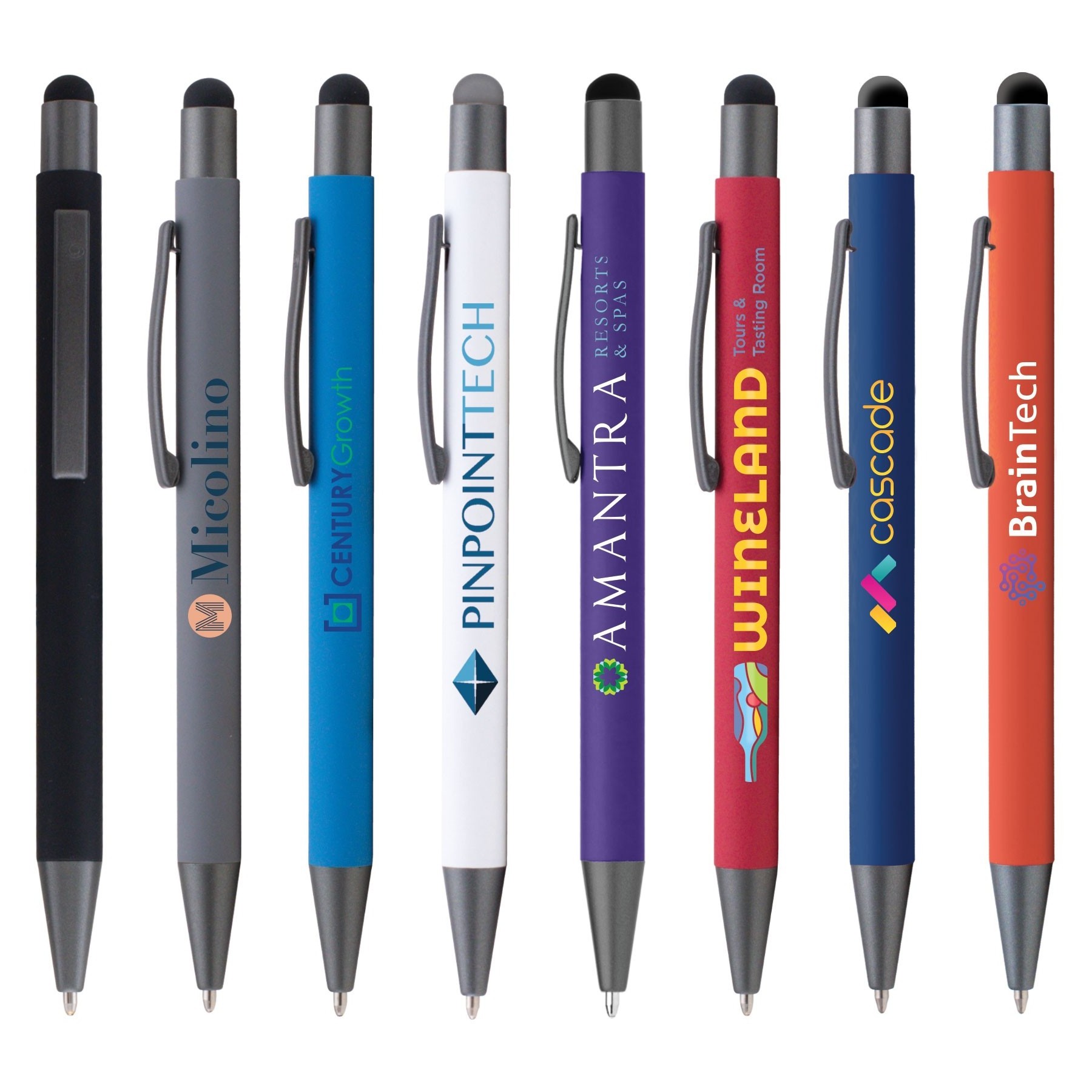 soft rubber metal ballpoint pens with touch screen stylus for smartphone-custom laser logo stylus metal pen