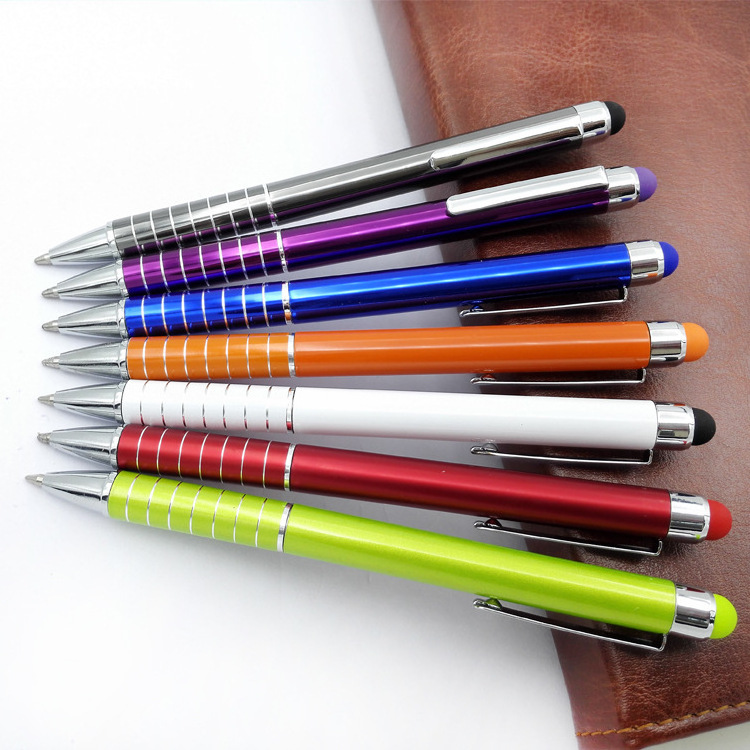 customized aluminium metal ballpoint pen with black touch screen stylus-personalized stylus metal pen custom logo laser engraved