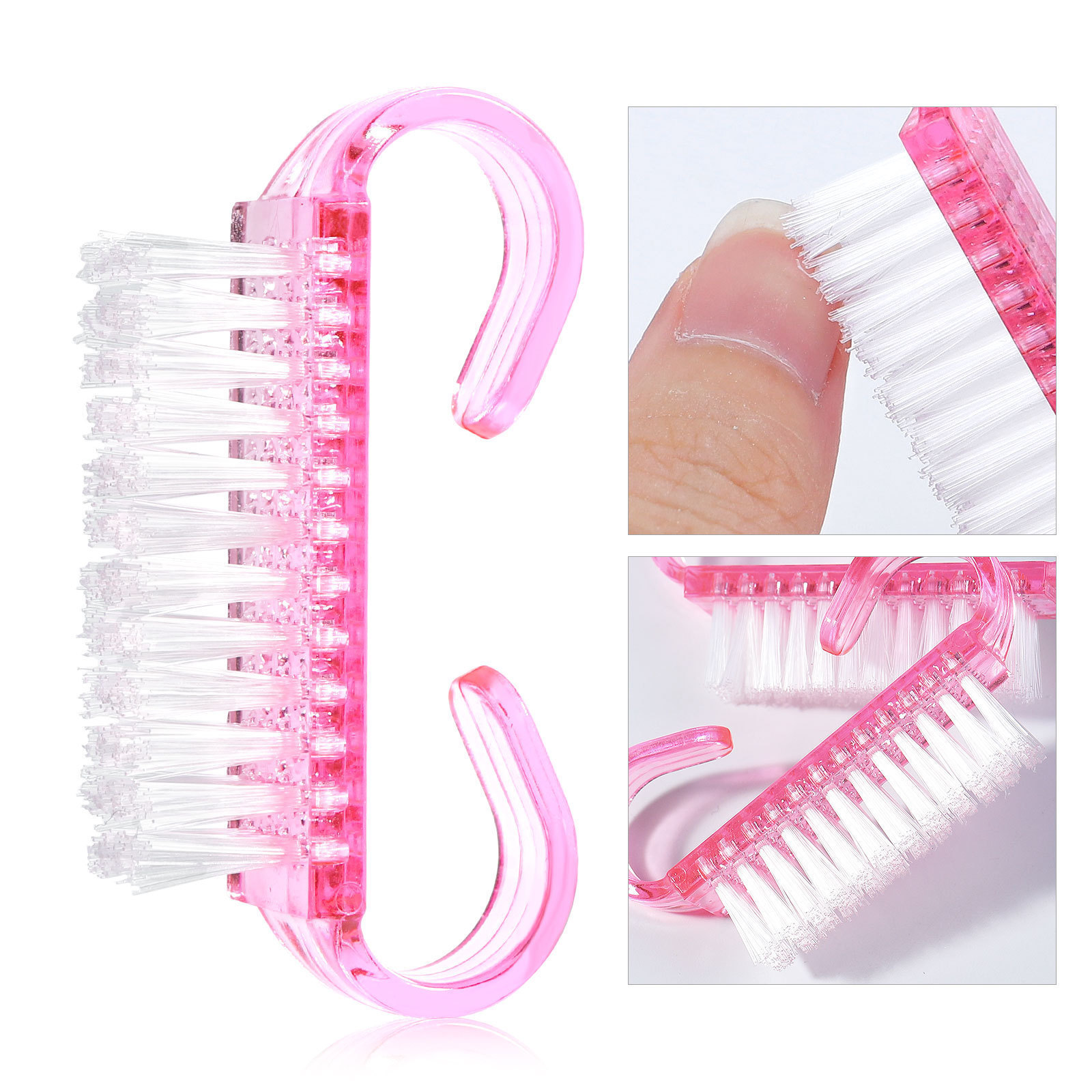 Hot Sale Pink Cleansing Pedicure Manicure Nails Dust Brushes Fingernail Handle Grip Nail Brush