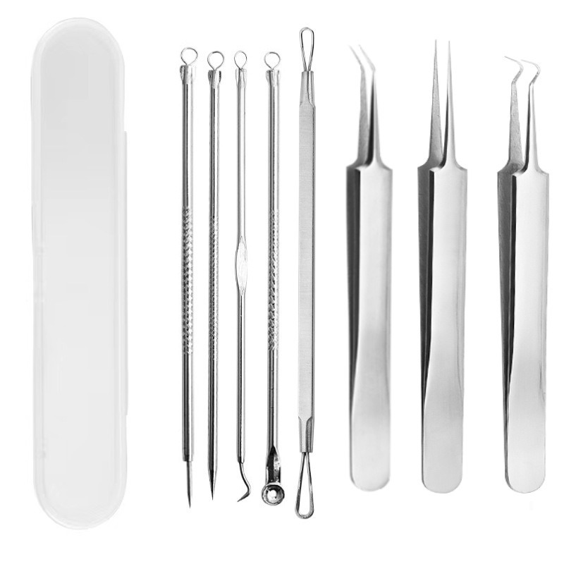 8 Pcs Blackhead Remover Tool Comedones Extractor Acne Removal Kit For Blemish Whitehead Popping