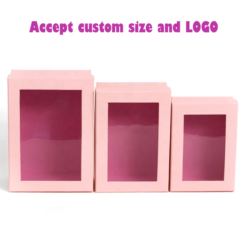 Custom Transparent Front Gift Box PVC Lid clothes scarf towel packaging folding Kraft Paper Packaging Corrugated Boxes With Wind