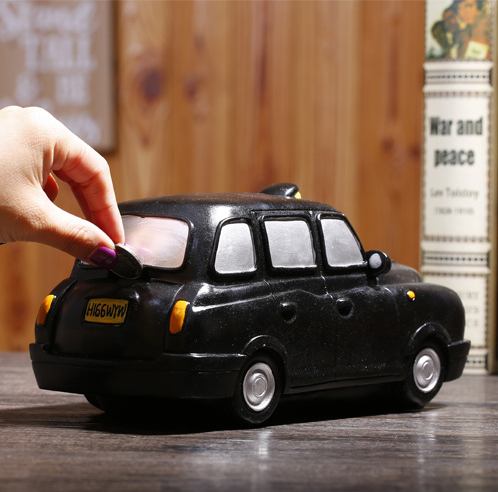 Resin Black Taxi Desktop Utility Decorative Piggy Bank Living Room Ornament Resin car piggy bank for home decor