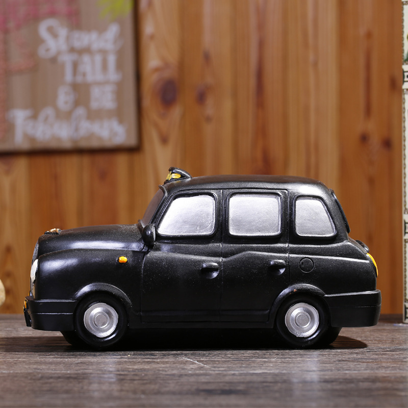 Resin Black Taxi Desktop Utility Decorative Piggy Bank Living Room Ornament Resin car piggy bank for home decor