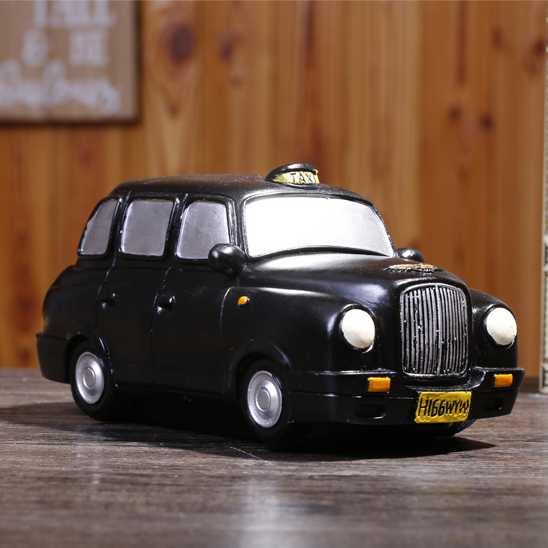 Resin Black Taxi Desktop Utility Decorative Piggy Bank Living Room Ornament Resin car piggy bank for home decor