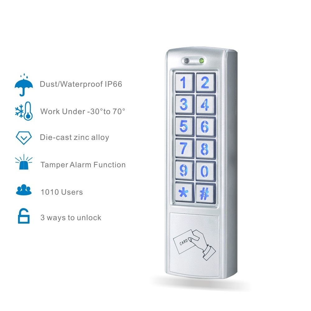 waterproof  metal access control door entry FRID card reader keypad standalone rfid access control system