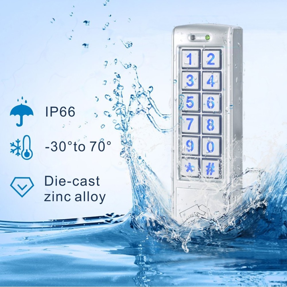 waterproof  metal access control door entry FRID card reader keypad standalone rfid access control system