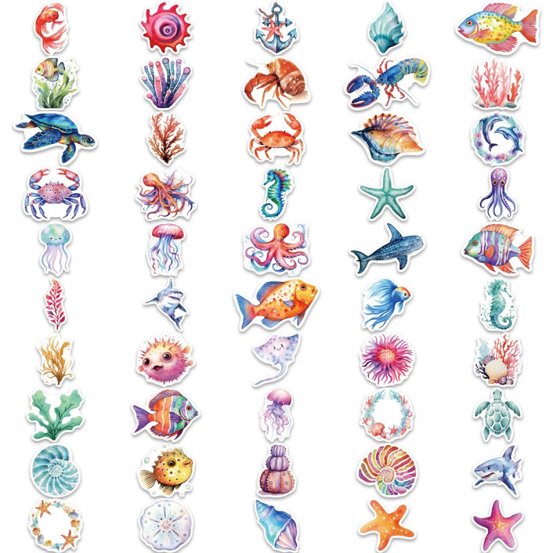 100pcs Marine Life Stickers for Water Bottles, Fish, Jellyfish, Turtles Stickers for Laptop Scrapbook Party Supplies