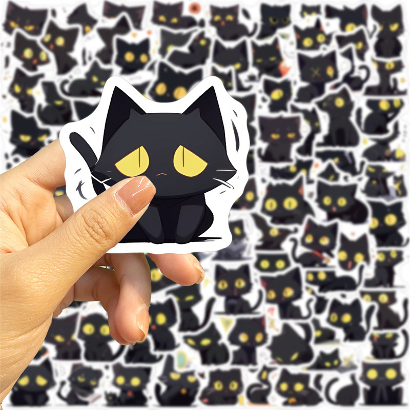 100Pcs Cute Cartoon Cat Stickers Lovely Black Cat Stickers for Kids Journal,Aesthetic Stickers Vinyl Waterproof Decals