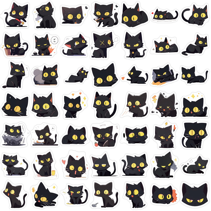 100Pcs Cute Cartoon Cat Stickers Lovely Black Cat Stickers for Kids Journal,Aesthetic Stickers Vinyl Waterproof Decals