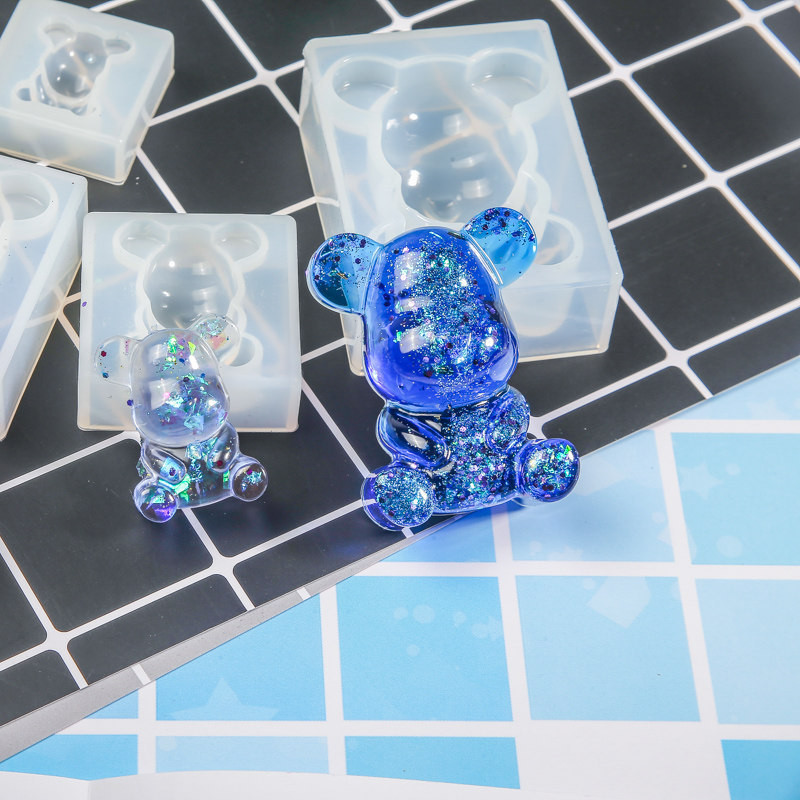 2022NEW DIY bear Silicone resin mold crystal drop glue handmade the little violent bear stereo bear keychains mold