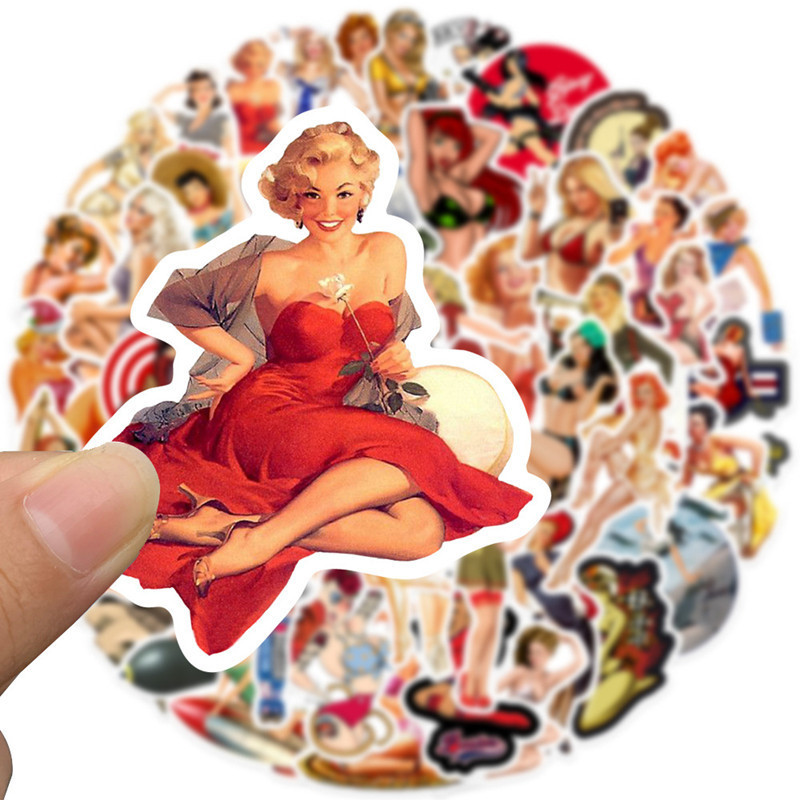 50pcs Retro Girl Stickers for Adults Men Women, Pin up Girl Stickers, Sexy Lady Stickers for Car Motorcycle Laptop Water Bottles