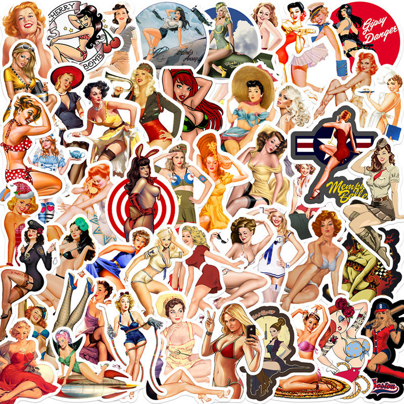 50pcs Retro Girl Stickers for Adults Men Women, Pin up Girl Stickers, Sexy Lady Stickers for Car Motorcycle Laptop Water Bottles