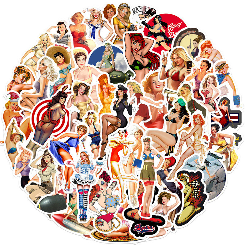 50pcs Retro Girl Stickers for Adults Men Women, Pin up Girl Stickers, Sexy Lady Stickers for Car Motorcycle Laptop Water Bottles