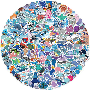 200PCS Cute Mixed Ocean Animal Stickers Kids Adults Waterproof Vinyl Blue sea Shark Stickers for Water Bottles Scrapbooking