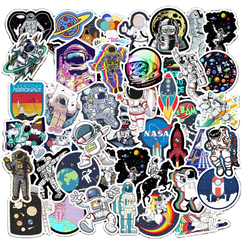 50pcs Spaceman Stickers Astronaut Waterproof Vinyl Decals for Water Bottles Laptop Car Luggage Cup Computer Mobile Phone Decor