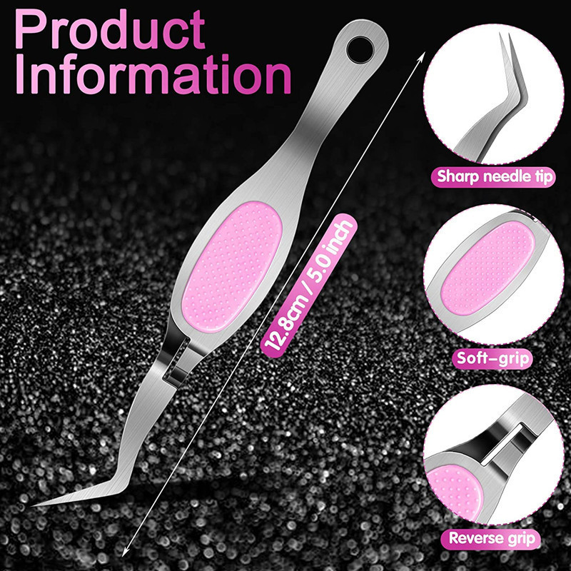 Craft Tweezers Stainless Steel Soft Grip Precision Crossing Lock Curved Reverse Grip Tweezers Fine Tip Tweezer for DIY Craft