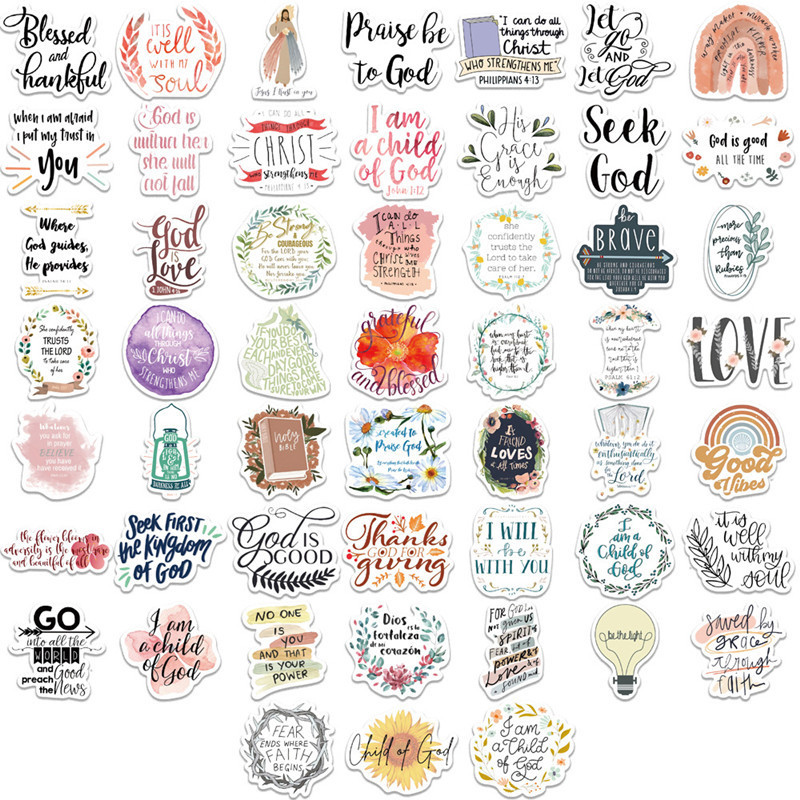 52PCS Jesus Phrase Christian Stickers,Bible Verse Faith Stickers for Water Bottles, Religious Christian Easter Gifts Stuff