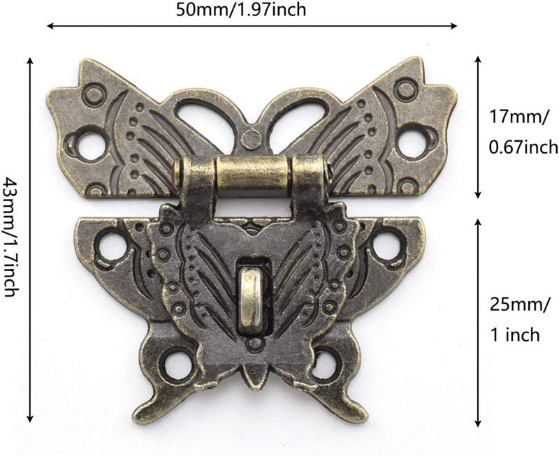 Antique Latch Hasp,Retro Bronze Zinc Alloy Butterfly Lock Catch & Screws for Jewelry Box Cabinet Wooden Case Gift Box