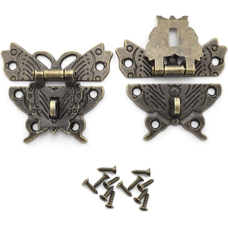 Antique Latch Hasp,Retro Bronze Zinc Alloy Butterfly Lock Catch & Screws for Jewelry Box Cabinet Wooden Case Gift Box