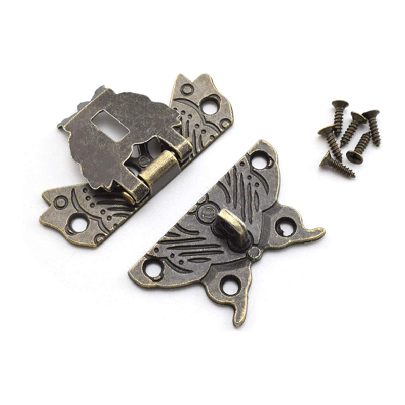 Antique Latch Hasp,Retro Bronze Zinc Alloy Butterfly Lock Catch & Screws for Jewelry Box Cabinet Wooden Case Gift Box