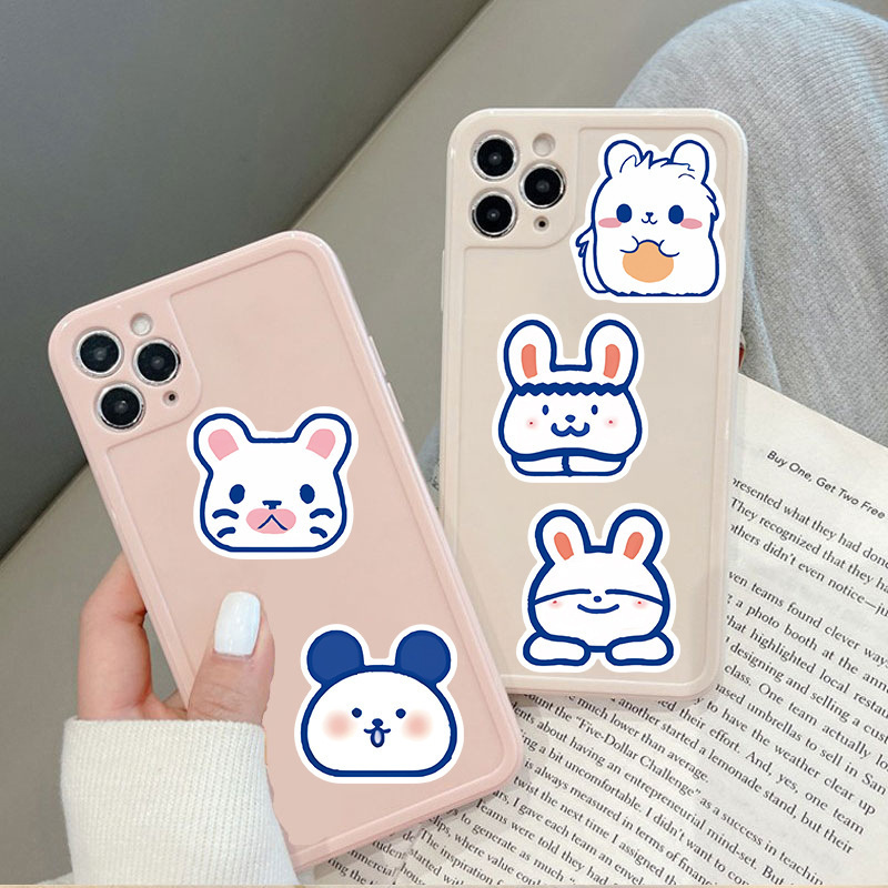 50pcs Cute Cartoon Animals Stickers for Kids Teens, Kawaii Blue-Lined Korean Rabbit Graffiti Decals for Water Bottles Phone