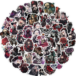 50pcs Horror Anime Girls Stickers for Water Bottles,Gothic Skull Rose Girls Stickers for Teens, Halloween Vinyl Decals