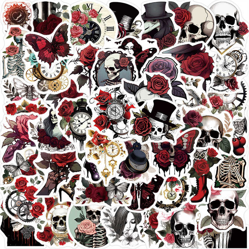 50PCS Steampunk Rose Stickers for Scrapbook, Retro Horror Flowers Waterproof Vinyl Decals for Water Bottles Cars Laptop Phone