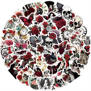 50PCS Steampunk Rose Stickers for Scrapbook, Retro Horror Flowers Waterproof Vinyl Decals for Water Bottles Cars Laptop Phone