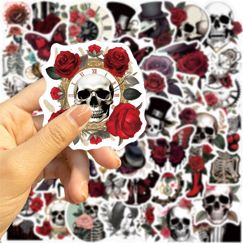 50PCS Steampunk Rose Stickers for Scrapbook, Retro Horror Flowers Waterproof Vinyl Decals for Water Bottles Cars Laptop Phone