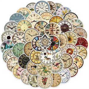 50pcs Vintage Clock Stickers for Scrapbook, Retro Art Waterproof Vinyl Decals for Journal Notebook Water Bottles Bike Phone