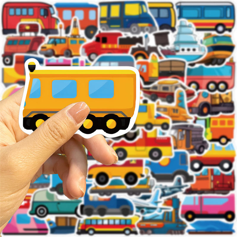 50pcs Cartoon Transportation Stickers for Kids, Cute Car Bus Airplane Truck Ship Stickers for School, Vehicle Stickers Decals