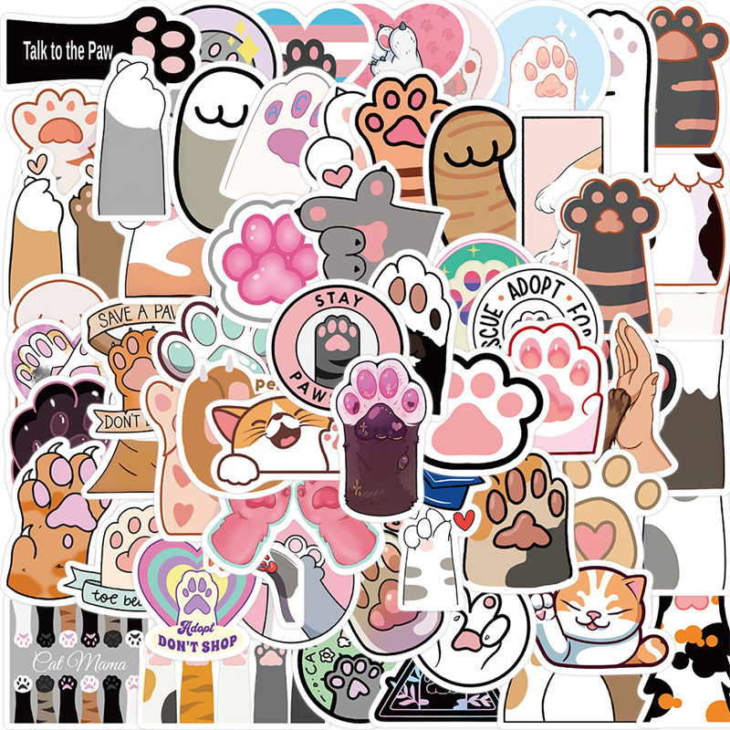 61Pcs Cute Cat paw print Claw Stickers Pack, Cartoon Aesthetic Vinyl Waterproof Sticker Decals for Water Bottle Laptop...,