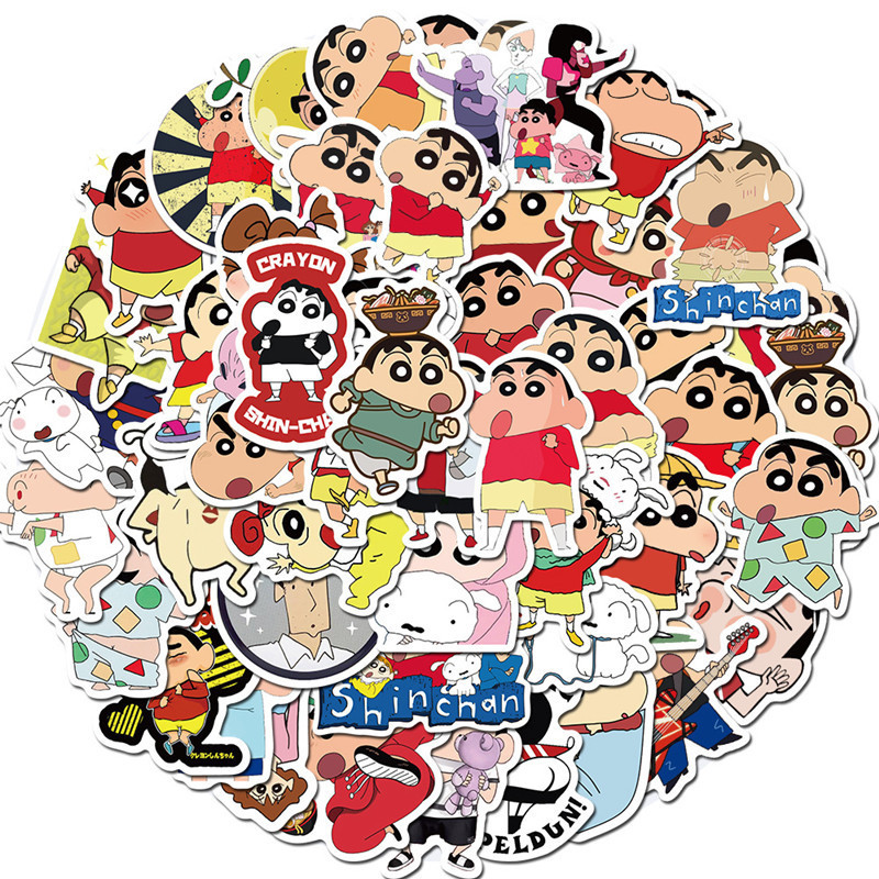 50pcs Anime Crayon Shin-chan Stickers for Laptop Stickers Water Bottle Skateboard Luggage Cartoon Stickers