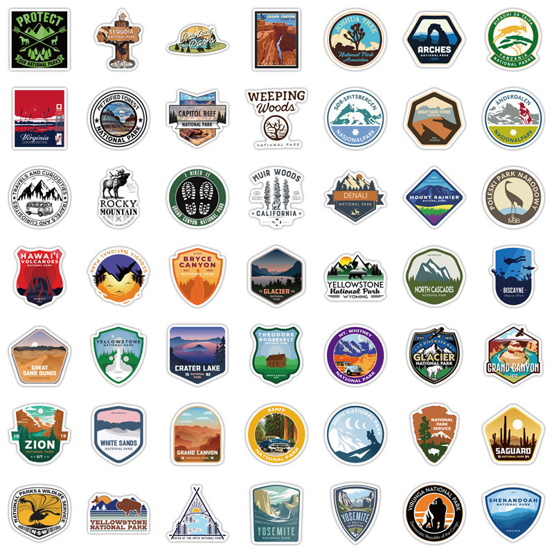 100pcs National Park Sticker,Outdoor Nature Adventure Hiking Camping Wilderness Stickers, Waterproof Vinyl Travel Stickers Decal