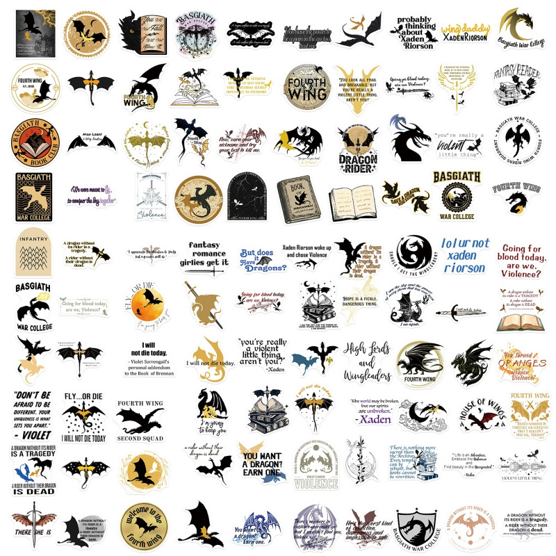 100pcs Fourth Wing Stickers Pack, Dragon Stickers, Basgiath War College Stickers, Aesthetic Vinyl Decal Stickers