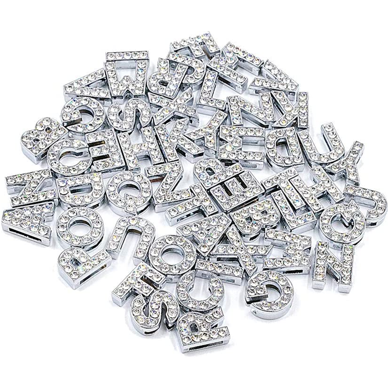 Silver A-Z 10mm Full Rhinestone Slide Charms Crystal Alphabet Letter Charm Alloy Letter Charm for Bracelets Necklace Wristbands