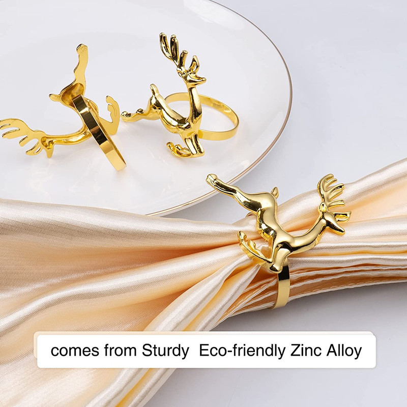 Wholesale Christmas Napkin Rings Holder, Gold Deer Napkin Rings for Party Wedding Gathering Dinning Table Setting Decoration