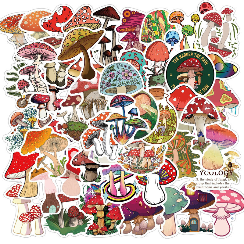 50pcs Mushroom Stickers for Laptop Water Bottle Luggage Snowboard Bicycle Skateboard Decal for Kids Teens Adult Waterproof