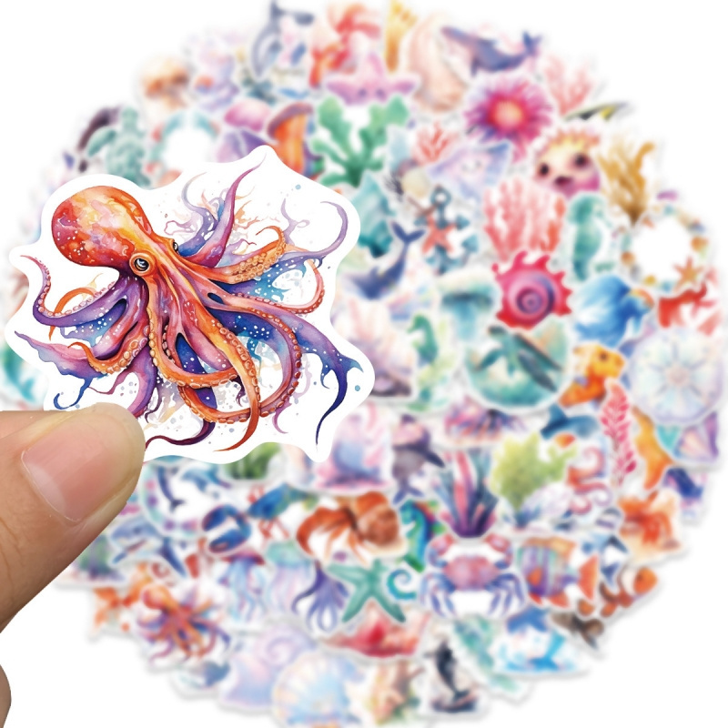 100pcs Marine Life Stickers for Water Bottles, Fish, Jellyfish, Turtles Stickers for Laptop Scrapbook Party Supplies