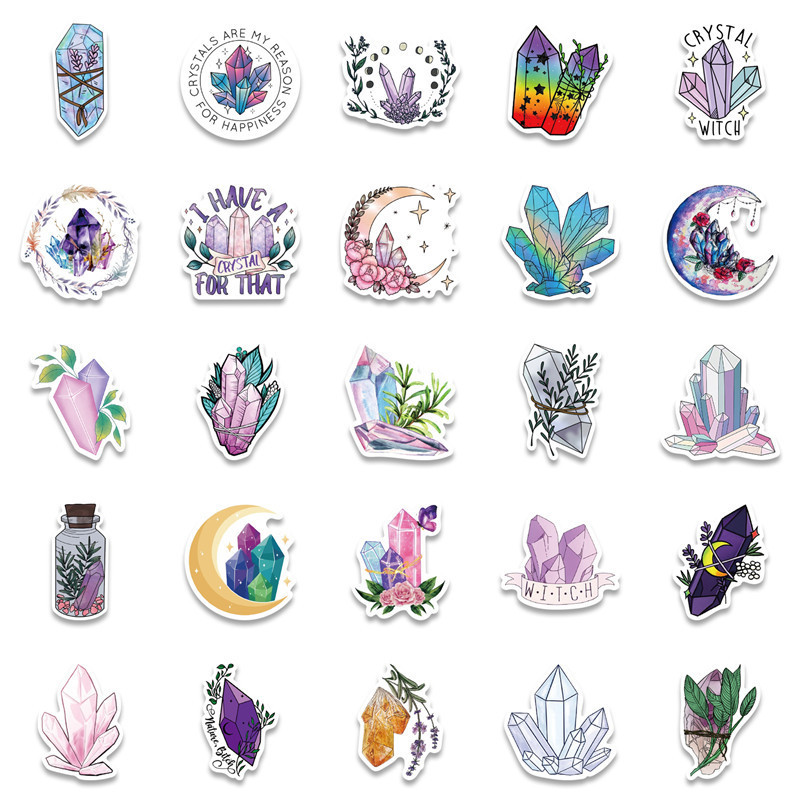 50PCS Boho Crystal Sticker Cute Trendy Waterproof Vinyl Decal for Teen Girl Laptop, Water Bottle, Guitar, Phone, Skateboard