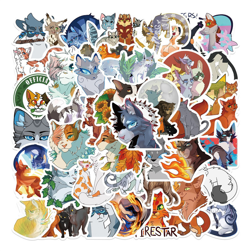 52Pcs Warriors Cats Furry Stickers Book Graffiti Waterproof Vinyl Stickers Decals for Kids Aldults Teens for Birthday Party