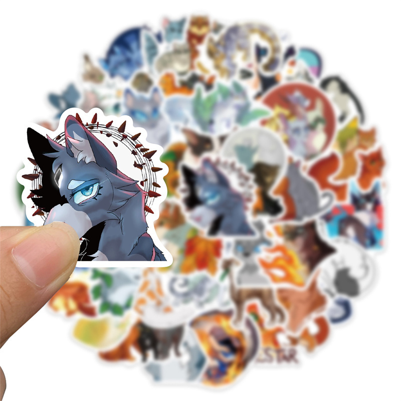 52Pcs Warriors Cats Furry Stickers Book Graffiti Waterproof Vinyl Stickers Decals for Kids Aldults Teens for Birthday Party