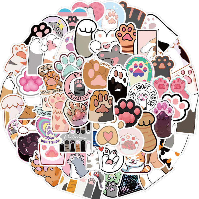 61Pcs Cute Cat paw print Claw Stickers Pack, Cartoon Aesthetic Vinyl Waterproof Sticker Decals for Water Bottle Laptop...,