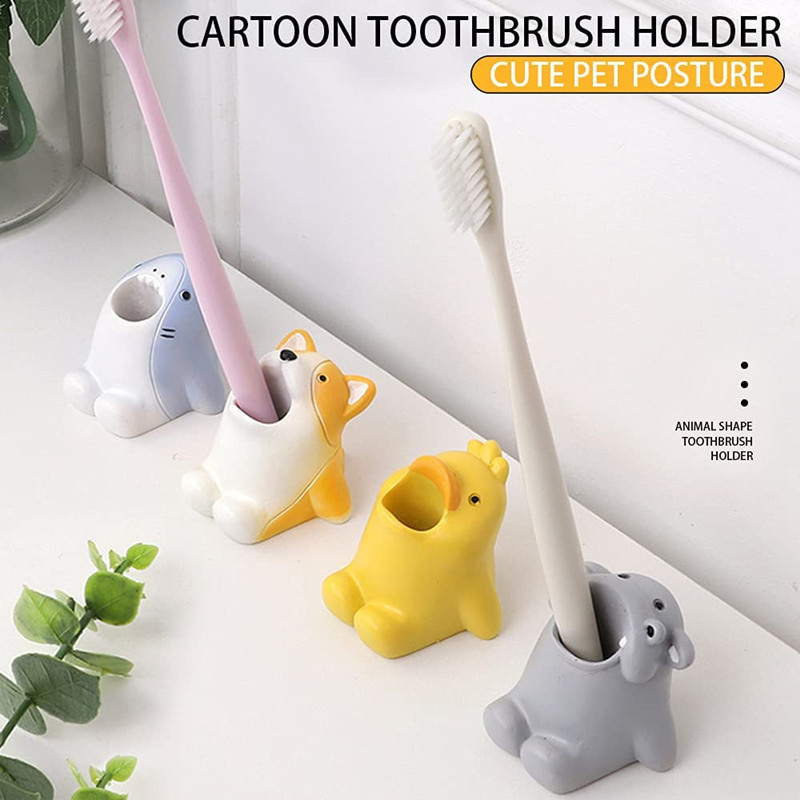 Mini Animal Single Cute Cartoon Toothbrush Holder for Kids,Fun Resin Pen Pencil Holder,Creative Bathroom Organizer Storage