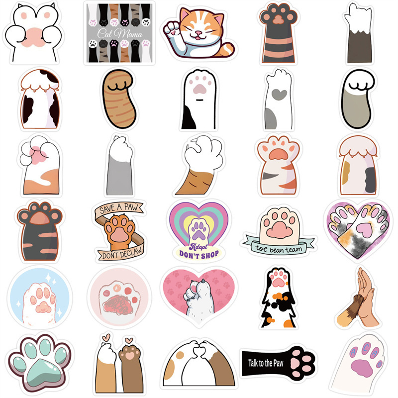 61Pcs Cute Cat paw print Claw Stickers Pack, Cartoon Aesthetic Vinyl Waterproof Sticker Decals for Water Bottle Laptop...,