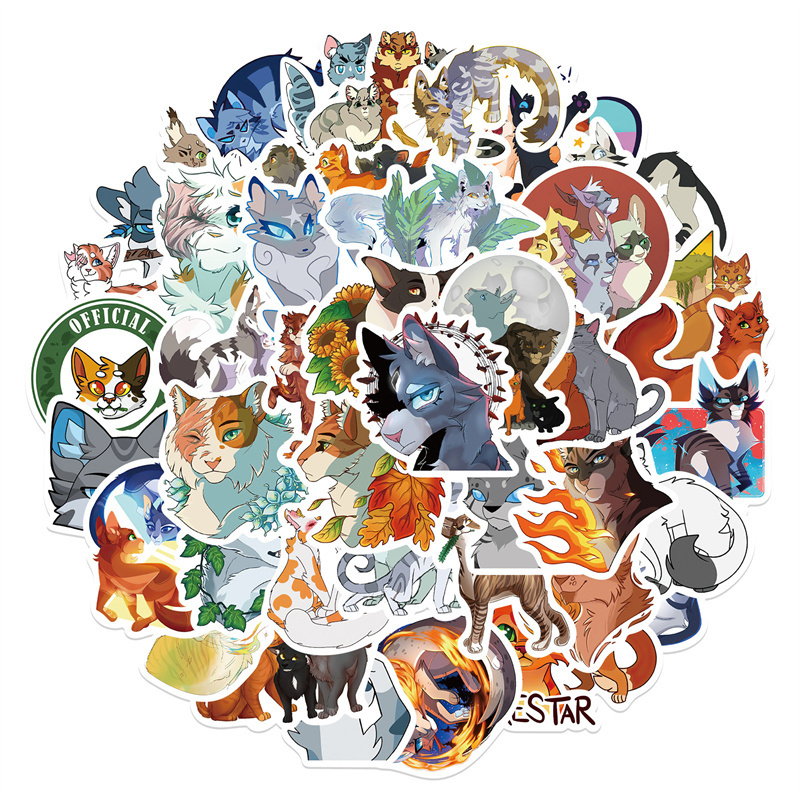 52Pcs Warriors Cats Furry Stickers Book Graffiti Waterproof Vinyl Stickers Decals for Kids Aldults Teens for Birthday Party