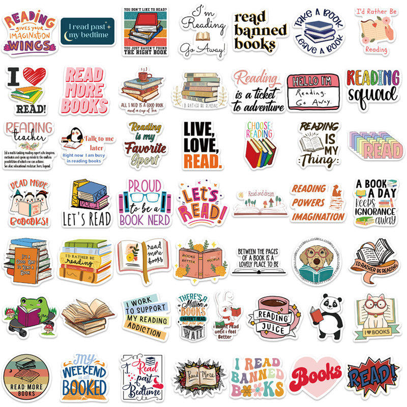 100pcs Reading Stickers Waterproof Motivational Stickers Vintage Books Study Stickers for Computer, Luggage, Guitar, Laptop