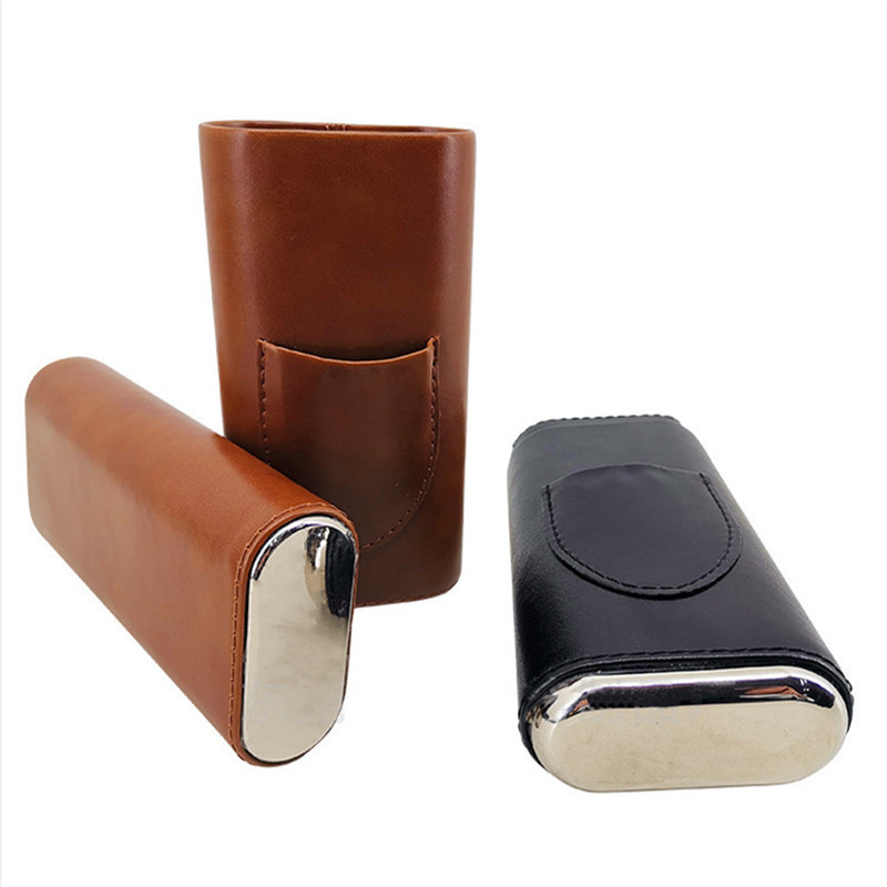 Cigar Travel Case with Cutter for Men,3-Finger Leather Cigar Carrying Case,Wood Lined Cigar Humidor Case